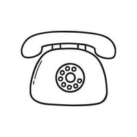 Hand drawn Retro telephone. Doodle sketch style. Vector illustration isolated on white background.