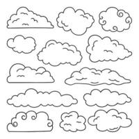 Hand drawn set of Clouds doodle icons. Sky in sketch style. Vector illustration isolated on white background