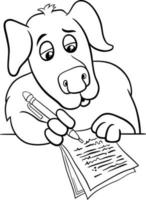 cartoon writer or poet dog writting on paper coloring page vector