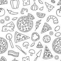 Hand drawn seamless pattern of pizza doodle. Different slices of pizza in sketch style. vector