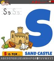 letter S worksheet with cartoon sand castle vector