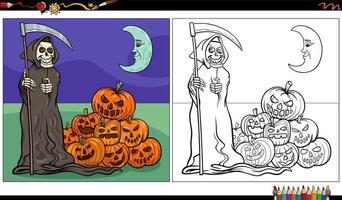 cartoon Halloween grim reaper character coloring page vector