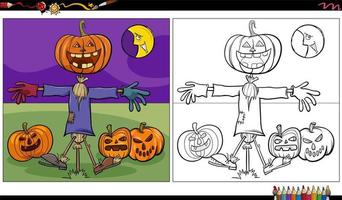 cartoon scarecrow Halloween character coloring page vector