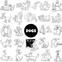 cartoon dogs and puppies characters set coloring page vector