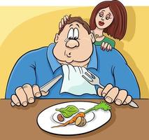 cartoon sad man on a diet humorous illustration vector