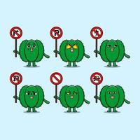 Cute Cactus cartoon character holding traffic sign vector