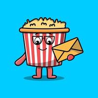 Cute cartoon Popcorn holding envelope vector