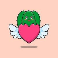 lindo personaje de cactus de dibujos animados que oculta el corazón vector