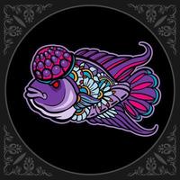 Colorful Flower horn fish mandala arts isolated on black background vector