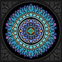 círculo colorido mandala artes aislado sobre fondo negro. vector