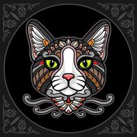 Colorful cat head mandala arts isolated on black background vector