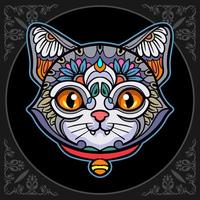 Cabeza de gato colorida artes mandala aislado sobre fondo negro vector