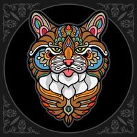 Colorful cat head mandala arts isolated on black background vector