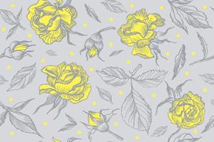 seamless pattern drawing yellow roses on gray background vector