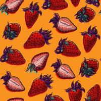 strawberry berries on an orange background pattern vector