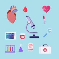 set of Research icon vector concept. Microscope with medical equipments and Laboratory Equipment.