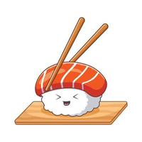 Cute Sushi With Chopstick Cartoon. Food Icon Concept. Flat Cartoon Style. Suitable for Web Landing Page, Banner, Flyer, Sticker, Card vector