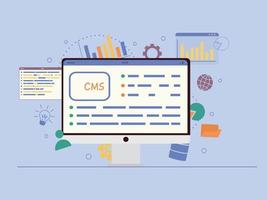 diseño de concepto de sistema de gestión de contenido o diseño de concepto cms. desarrollo de software. arquitectura del sitio web. ilustración vectorial plana vector