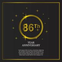Logotipo de tipo de icono de celebración del 86 aniversario en color dorado de lujo vector