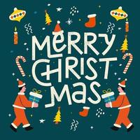 Merry Christmas greeting card on green background vector