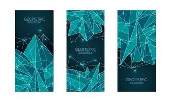 Polygonal abstract futuristic template, low poly sign on dark blue background. Vector lines, dots and triangle shapes, connecting network. Brochure template, cover layout, magazine, flyer design.