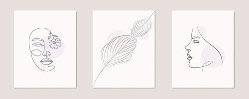 Abstract leaves line art drawing natural poster wall art canvas vector