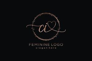 Initial CI handwriting logo with circle template vector logo of initial wedding, fashion, floral and botanical with creative template.