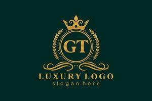 Initial GT Letter Royal Luxury Logo template in vector art for Restaurant, Royalty, Boutique, Cafe, Hotel, Heraldic, Jewelry, Fashion and other vector illustration.