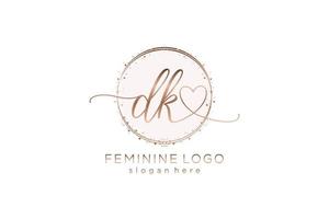 Initial DK handwriting logo with circle template vector logo of initial wedding, fashion, floral and botanical with creative template.