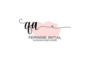 Initial QA beauty monogram and elegant logo design handwriting logo of initial signature, wedding, fashion, floral and botanical with creative template. vector