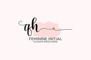 Initial QH beauty monogram and elegant logo design handwriting logo of initial signature, wedding, fashion, floral and botanical with creative template. vector