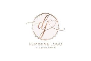 Initial DJ handwriting logo with circle template vector logo of initial wedding, fashion, floral and botanical with creative template.