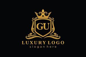 Initial GU Letter Royal Luxury Logo template in vector art for Restaurant, Royalty, Boutique, Cafe, Hotel, Heraldic, Jewelry, Fashion and other vector illustration.