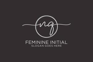 Initial NQ handwriting logo with circle template vector logo of initial signature, wedding, fashion, floral and botanical with creative template.