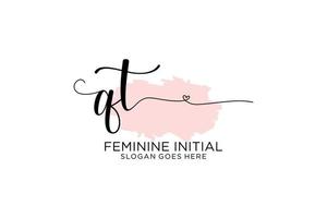 Initial QT beauty monogram and elegant logo design handwriting logo of initial signature, wedding, fashion, floral and botanical with creative template. vector