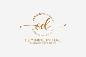 Initial OD beauty monogram and elegant logo design handwriting logo of initial signature, wedding, fashion, floral and botanical with creative template. vector