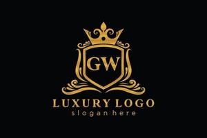 Initial GW Letter Royal Luxury Logo template in vector art for Restaurant, Royalty, Boutique, Cafe, Hotel, Heraldic, Jewelry, Fashion and other vector illustration.