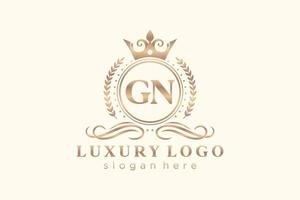 Initial GN Letter Royal Luxury Logo template in vector art for Restaurant, Royalty, Boutique, Cafe, Hotel, Heraldic, Jewelry, Fashion and other vector illustration.