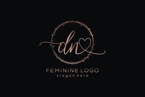 Initial DN handwriting logo with circle template vector logo of initial wedding, fashion, floral and botanical with creative template.