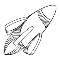 Outline space ship illustration. Rocket. Isolated on white background. vector