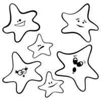 Outline cute stars illustration set. Isolated on white background. vector