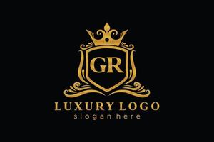 Initial GR Letter Royal Luxury Logo template in vector art for Restaurant, Royalty, Boutique, Cafe, Hotel, Heraldic, Jewelry, Fashion and other vector illustration.