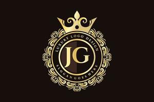 JG Initial Letter Gold calligraphic feminine floral hand drawn heraldic monogram antique vintage style luxury logo design Premium Vector