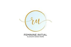 Initial RU handwriting logo with circle template vector signature, wedding, fashion, floral and botanical with creative template.