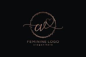 Initial CV handwriting logo with circle template vector logo of initial wedding, fashion, floral and botanical with creative template.