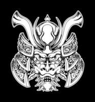 vector de diseño de tatuaje de máscara de guerrero japonés