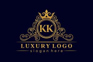 KK Initial Letter Gold calligraphic feminine floral hand drawn heraldic monogram antique vintage style luxury logo design Premium Vector