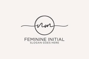 Initial NM handwriting logo with circle template vector logo of initial signature, wedding, fashion, floral and botanical with creative template.