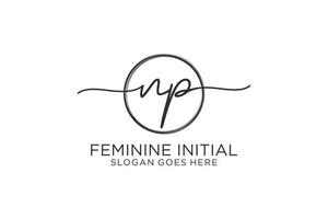Initial NP handwriting logo with circle template vector logo of initial signature, wedding, fashion, floral and botanical with creative template.