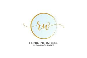 Initial RW handwriting logo with circle template vector signature, wedding, fashion, floral and botanical with creative template.